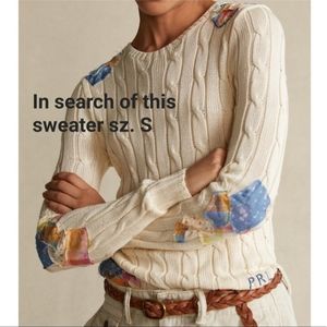 In search of Polo Ralph Lauren Cream Patchwork Cable-knit Sweater sz. S